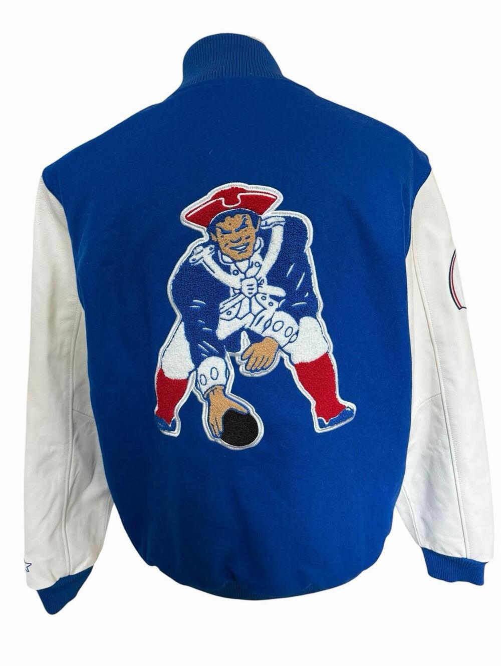 Starter New England Patriots men's blue wool Leather Bomber Jacket L New $450